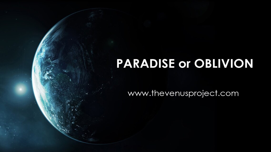The earth with 'Paradise or Oblivion' wording