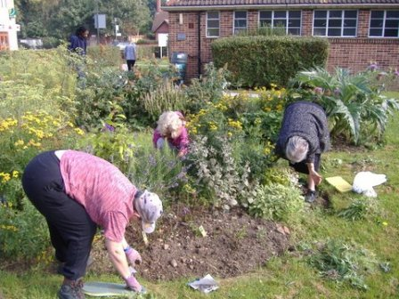 Volunteers Planting the Main Flowerbed